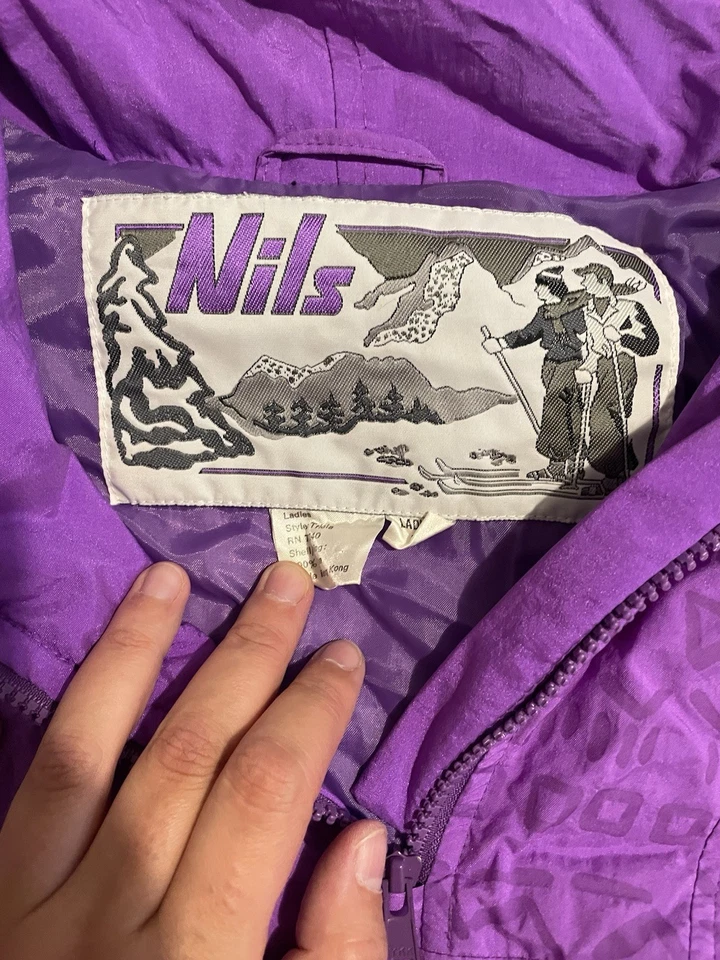 VINTAGE NILS Purple Windbreaker Jacket Top With Abstract Pattern Ladies Size 14 - image 3 of 4