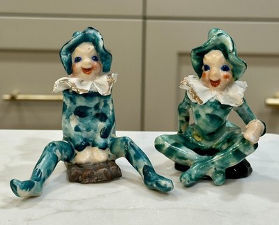 A Pair of Vintage 1950s ACME Occupied Japan 3  Pixie Fairy Elf Ceramic Figurines