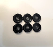 Replacement 6-Piece Coat Buttons Black/Gray 4-Hole 1" Wide Vintage
