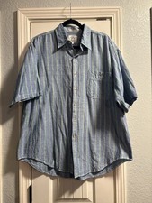 World Island Button Down Mens XL Blue Green Excellent Striped Cotton USA Made