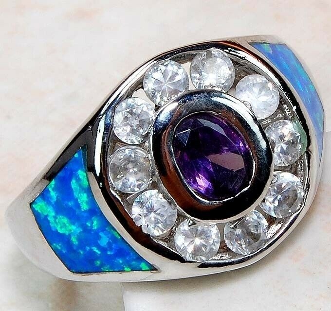 1CT Amethyst 925 Solid Genuine Sterling Silver Ring Sz 7 GA3-3