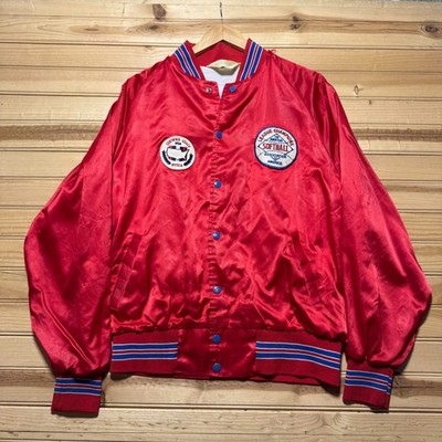 Vintage 80s 90s Amateur Softball Association NYSCA Coach Satin Bomber Jacket XL