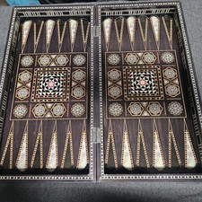 Vintage LG 20" Middle East Marquetry Mosaic Wood Inlaid Backgammon Chess Board
