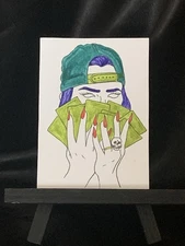 Original ACEO Money Gang Medium Ink Line Art Marker on Paper Signed By Artist