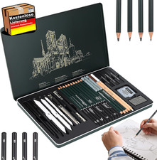Zeichenzubehör Set 27-tlg Künstler Skizzieren Malen Bleistifte Kohlestifte