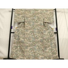 Heiwaya Kimono Fine Pattern Landscape Portrait Onishibo Crepe Used Japan