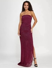 New Emerald Sundae Juniors Glitter Mesh Asymmetric Strapless Gown , Size XS