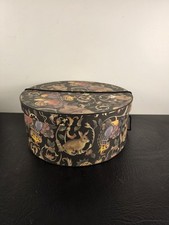Vintage V. Richards Arts & Crafts Style Round Hat Box Tapestry Rabbit Print