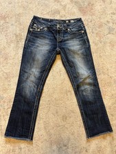 EUC Women  s Darkwash MISS ME Jeans Size 26 MID RISE EASY CROPPED 30  X 26  