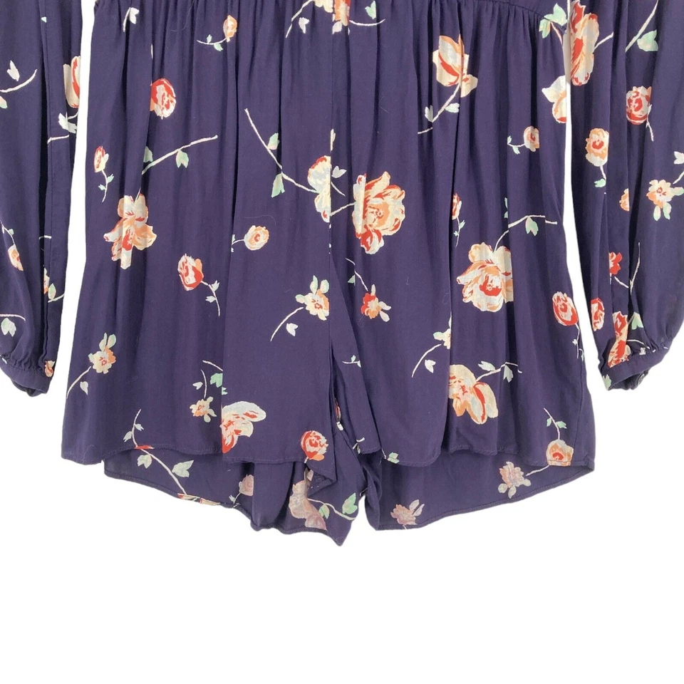 Mameluco Ecote para mujer talla 4 púrpura floral 100 % rayón profundo cuello en V cremallera lateral Foto 3 de 4