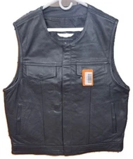 Men's Leather Motorcycle Club Vest - 175MV No Collar