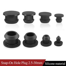 Black Snap-On Hole Plug Silicone Rubber Blanking Seal Bung Pipe Tube 2.5mm-30mm