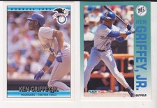 TWO MINT 1992 KEN GRIFFEY, JR. FLEER #279/DONRUSS #24 Seattle Mariners H.O.F.