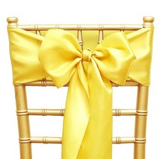 Pack of 50 Satin Yellow Chair Sashes Bows 7 X 108 Inch Universal Chairs Ribbo...