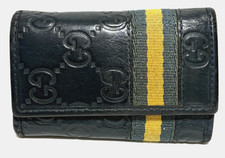 Gucci GG logo leather 5-ring key case blue-green Sherry Line pre-owned