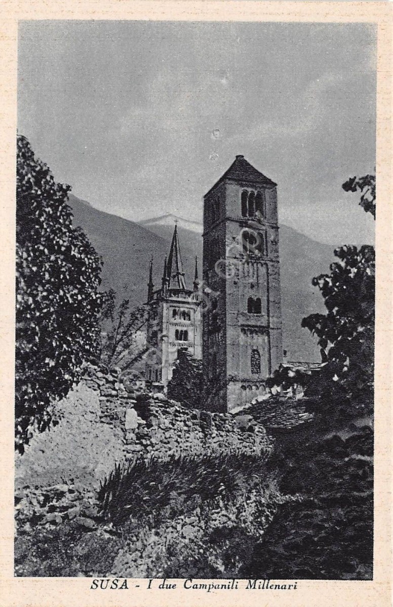 Cartolina - Postcard - Susa - I due Campanili millenari - anni '40 (Torino)