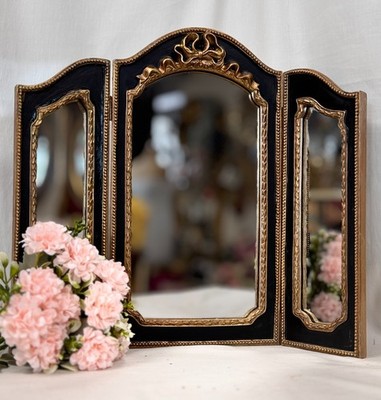 Clayre & Eef 3-er Spiegel Schwarz Gold Barock Antikstil zum aufstellen 33 x 37cm