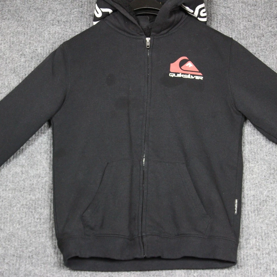 Sudadera con Capucha Quiksilver Niños M Negra Forrada Sherpa Cremallera Completa Y2K Patinador Retro Ropa de Calle Foto 2 de 4