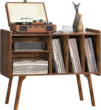 Record Player Stand with 4 Cabinet Holds up to 220 Albums, Large Turntable Stand