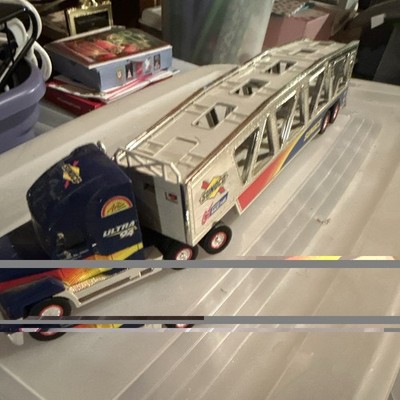 Sunoco Gas & Oil Advertising Toy Semi Truck Car Hauler Trailer Blue/Silver