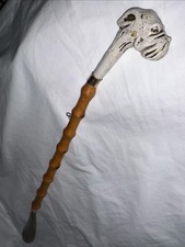Vtg Carved Bulldog Handle Bakelite Wooden Shoe Horn 27  Marbled