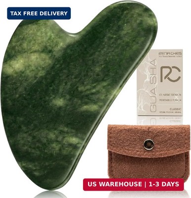 Rena Chris Gua Sha Facial Tools, Natural Jade Stone Guasha Tool for Face Massage
