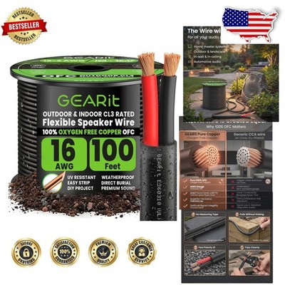 16 Gauge Speaker Wire 100ft -  CL3, Oxygen-Free Copper, Direct Burial