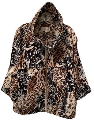 Erin London XL Animal Print Zip Jacket Lightweight Windbreaker 3/4 Sleeve