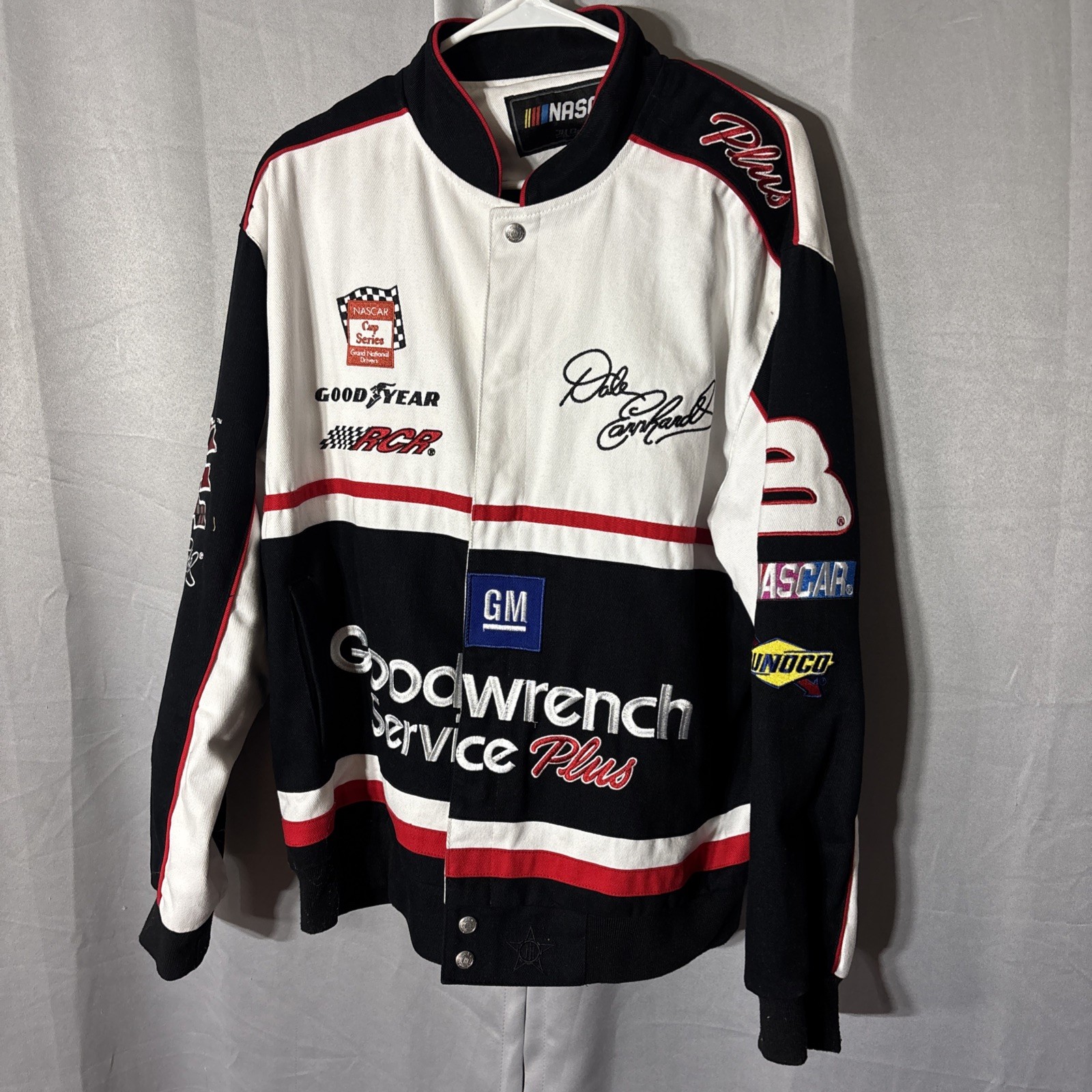 Men's Dale Earnhardt JH Design White/Black Goodwrench Twill Uniform Jacket Large