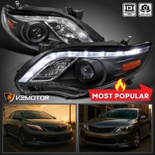 Fits 2011-2013 Toyota Corolla Black Led Strip Projector Headlights Leftright