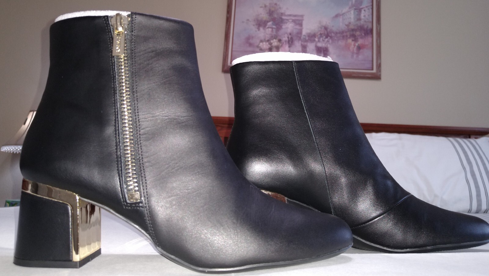 DKNY Womens Crosbi 11M Leather Block Heel Zipper Ankle Boots NEW w