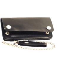 Genuine Leather Mens Biker's Long Wallet Trucker Motorcycle Trucker Steel Chain