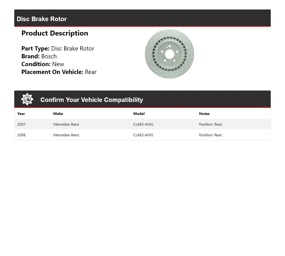 Rotor de freio a disco traseiro para 2007-2008 Mercedes CLK63 AMG Bosch QuietCast - Imagem 2 de 4