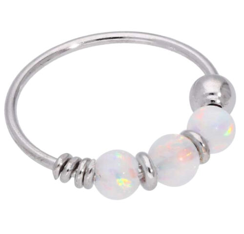 9ct Carat Genuine White Gold Rainbow Colour Opal Beads Nose Hoop Ring 8mm - Picture 1 of 3