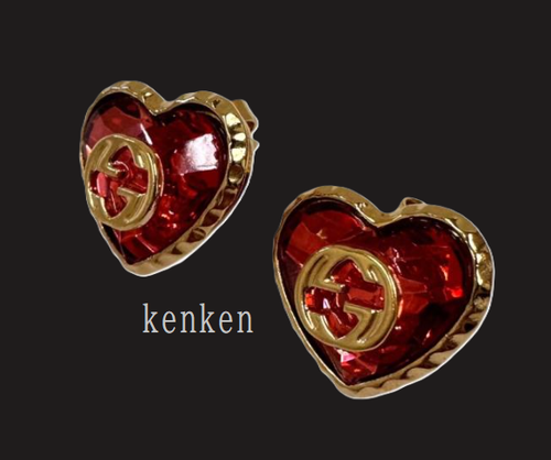 GUCCI Pendientes AUTÉNTICOS Oro Corazón Piedra GG Rojo Entrelazado GG De Colección A745 Envío Gratis - Imagen 6 de 10