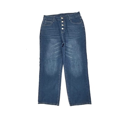 Unbranded Baggy Button Fly Women's size 12 Dark Wash Blue Denim