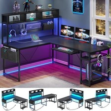 Home Office L Shaped Gaming Desk Reversible Computer Desk with Led Lights,Black