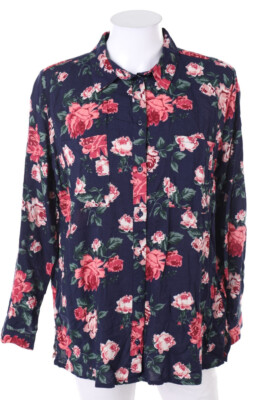 H&M DIVIDED Shirt Blouse Flower Print Viscose D 42 dark blue red shades