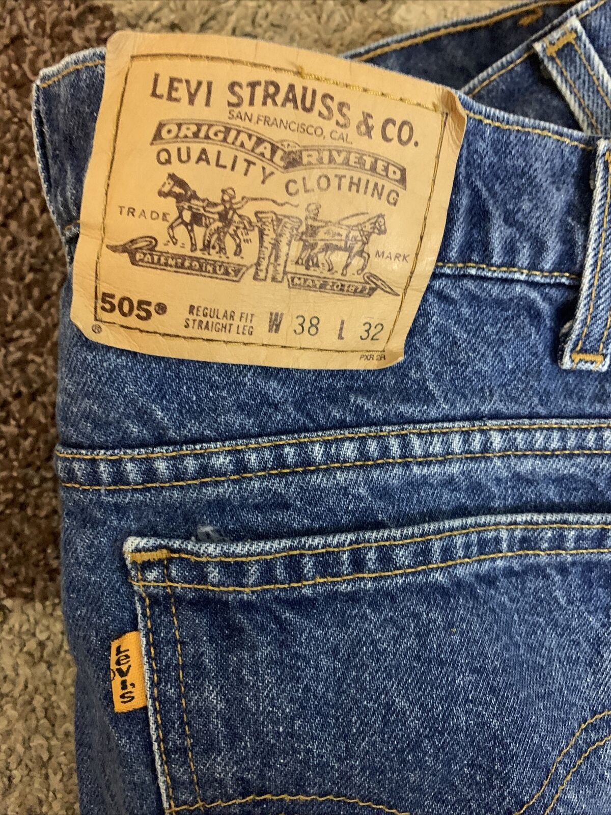 Vintage LEVIS 80s 20505 0217 ORANGE TAB 505 Indig… - image 2