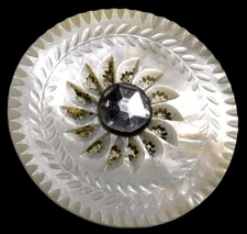 LARGE Antique Carved Nautilus Pearl Shell Jewel Button NICE 1&7/16