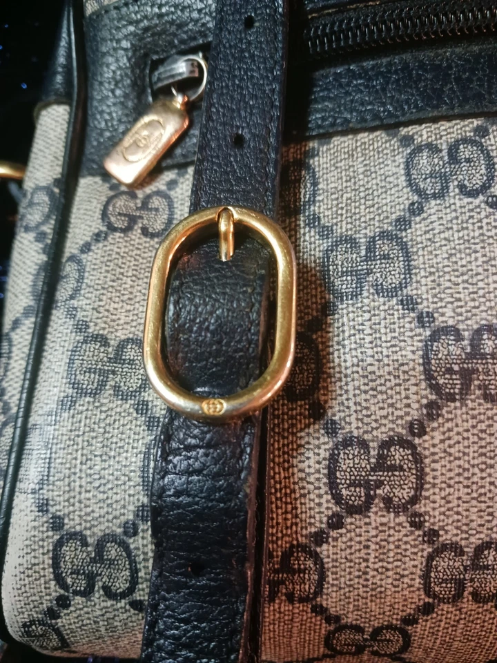 Bandolera Gucci Ophidia Supreme vintage a rayas con monograma. Foto 2 de 4