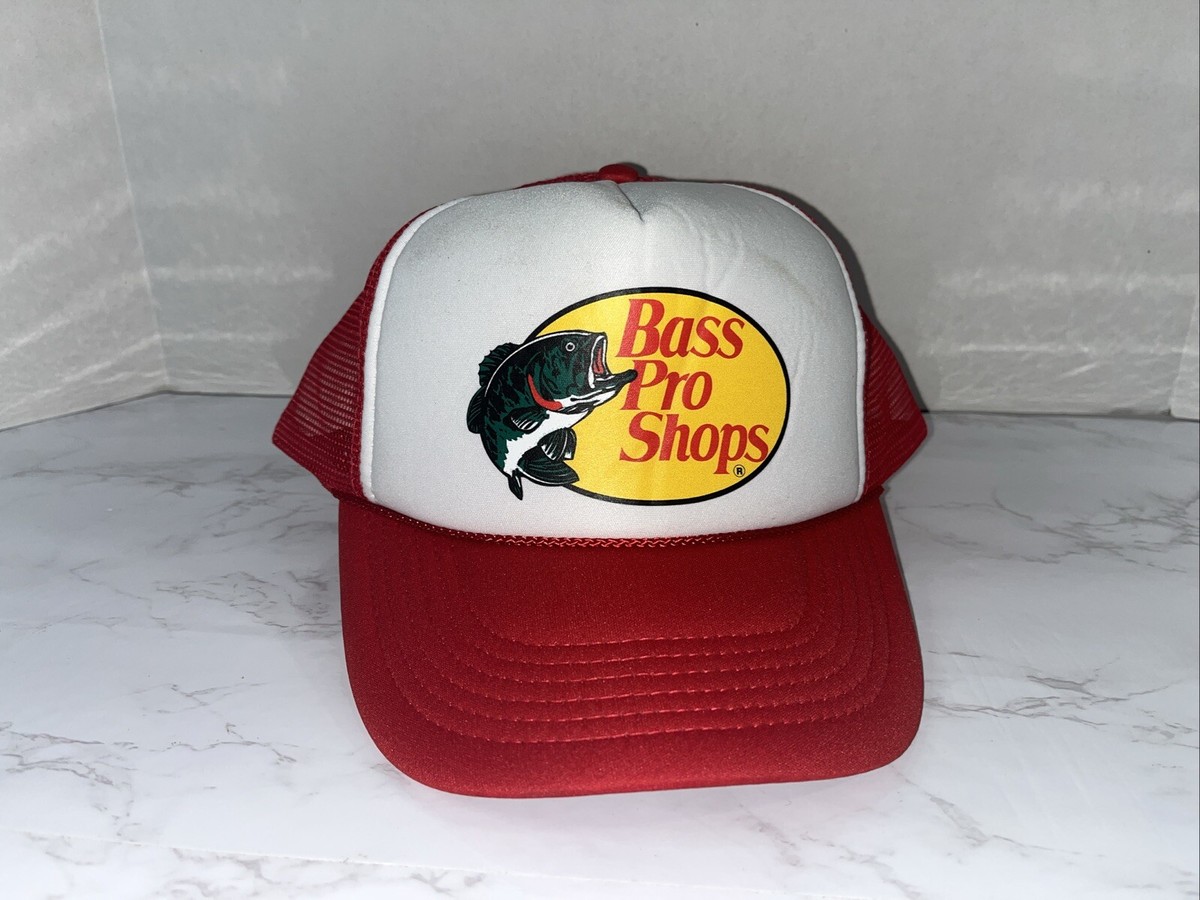 Vintage Bass Pro Shops Red White Adult Mesh Back Trucker Snapback