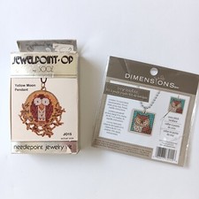 Sooz Jewelpoint Needlepoint Yellow Moon Owl Dimensions Small Square Owl Pendants