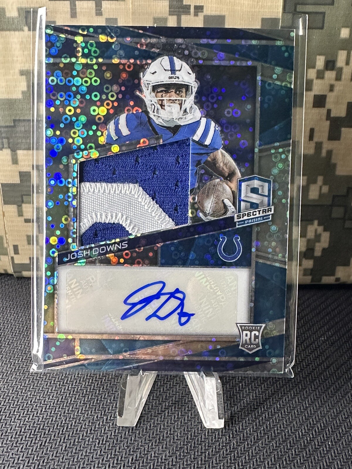 2023 Panini Spectra Josh Downs RPA Blue Neon Prizm #221 49/50