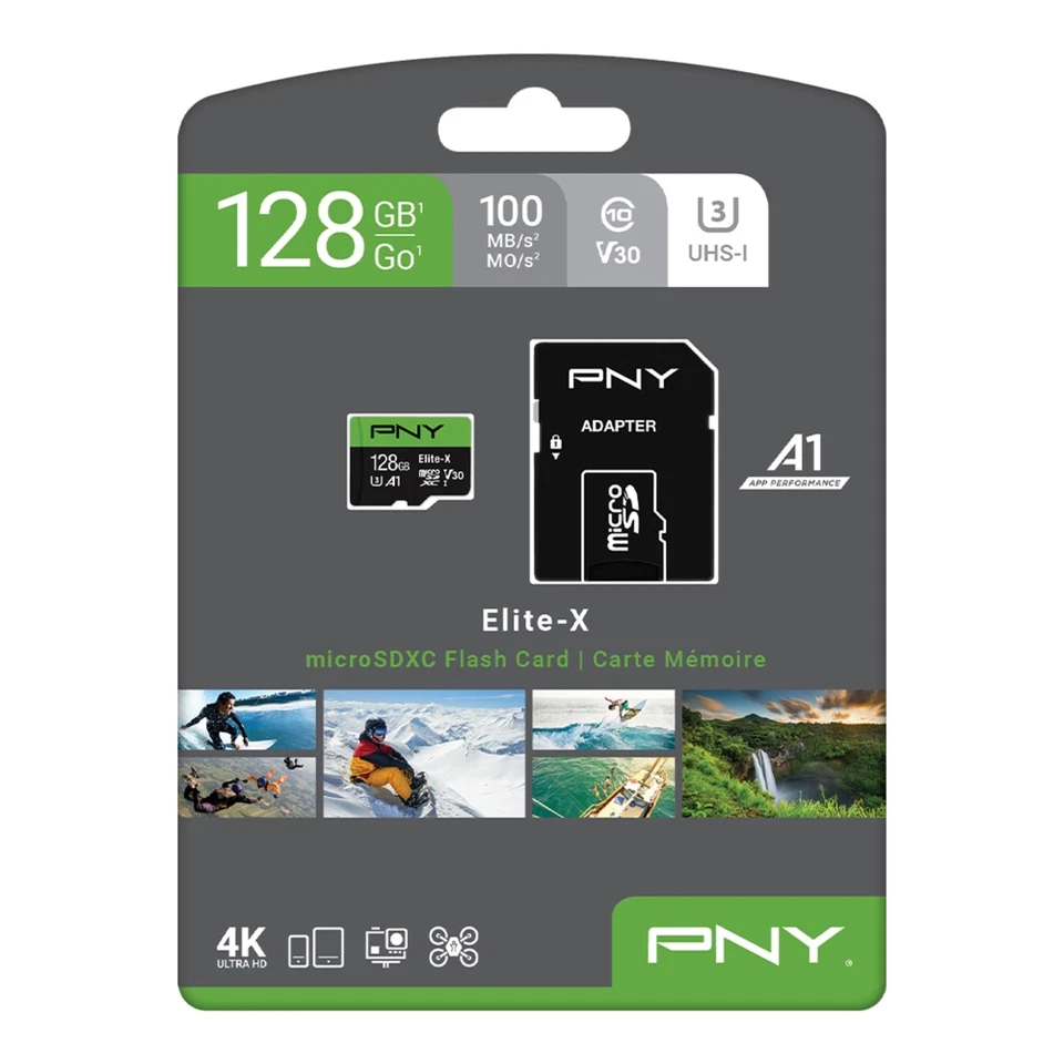 PNY Elite X 128GB Micro SD Card 4K UHD Class 10 U3 V30 with SD Adapter - Image 3 of 4