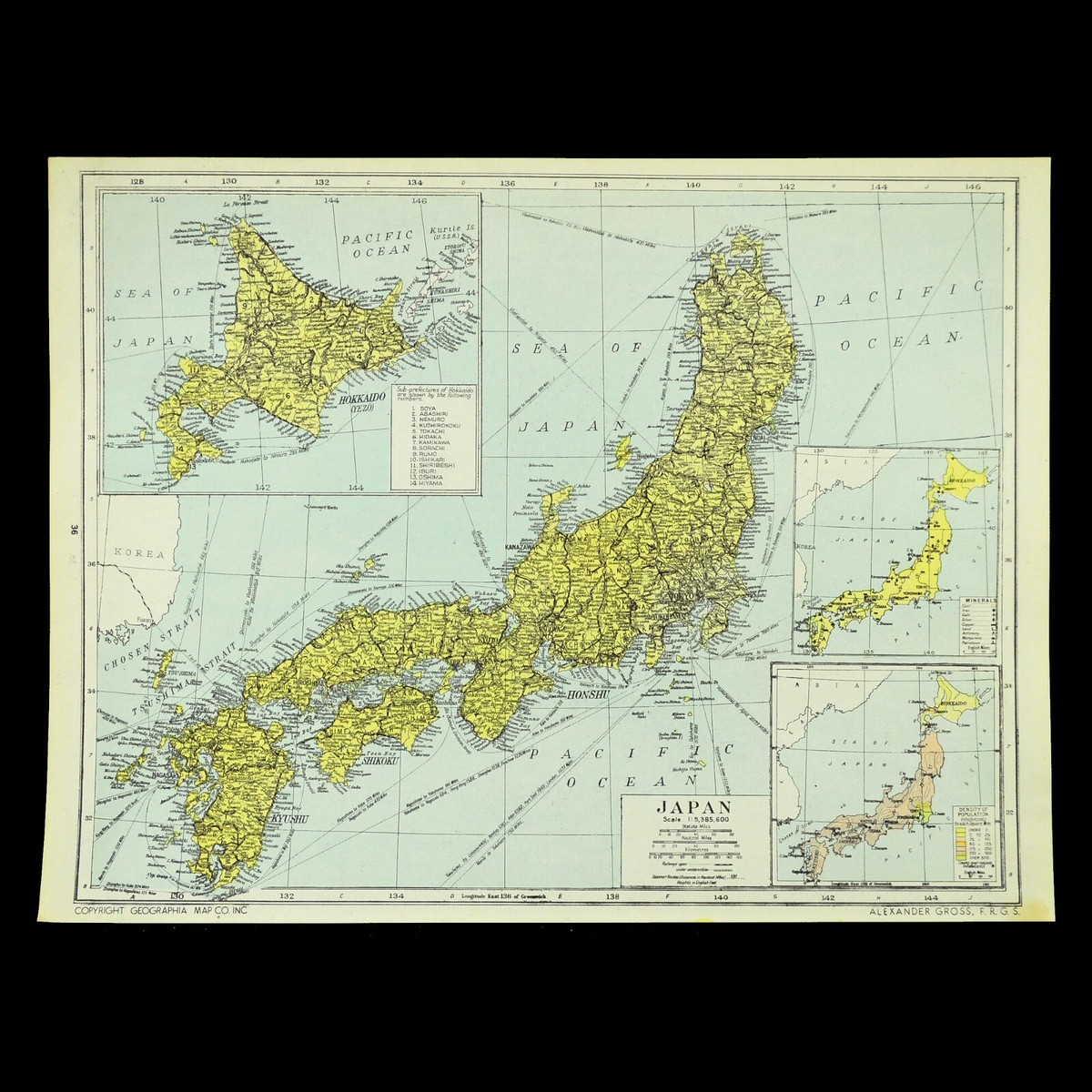 WWII Era JAPAN Map Wall Art Decor Vintage Original Antique