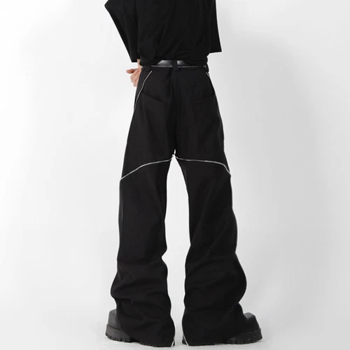 Herren Punk Gothic Cargo Mode Hose Reißverschlüsse Hose Freizeit Locker Weites Bein Hose - Bild 6 von 10