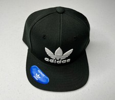 Adidas Originals Boys Kids Black Trefoil Flat Bill Cap Hat Adjustable NWT
