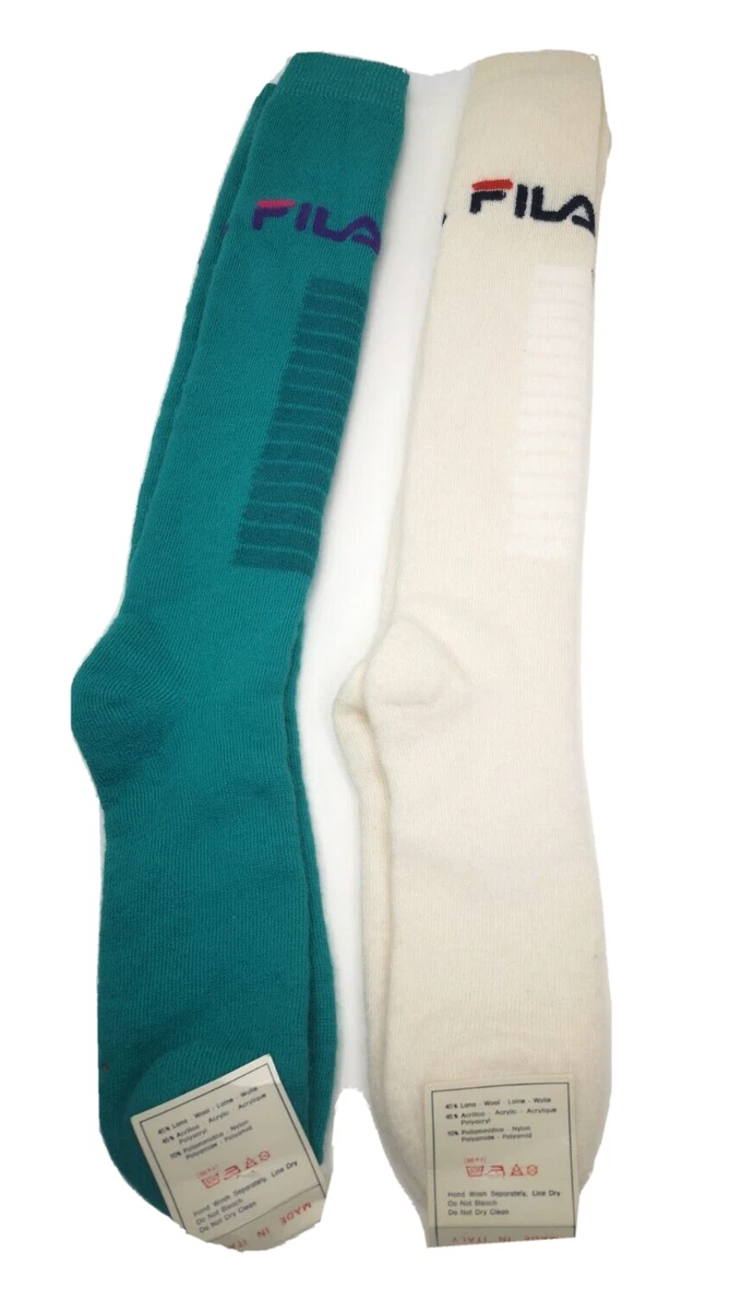 2 Vintage Rare HTG Fila Made Italy Wool Tall Knee High wool Sports Socks O S ski