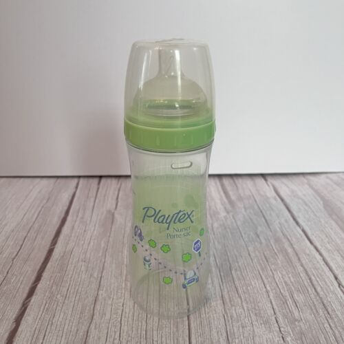 Playtex 8oz Drop-Ins Baby Bottle Silicone Med Flow Nipple Green Cars Design - Afbeelding 1 van 14
